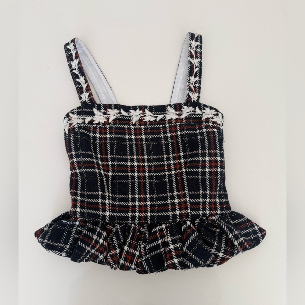 NWT Fanm Mon Navy Plaid Tweed Ruffle Skirt Set - Picture 9 of 15